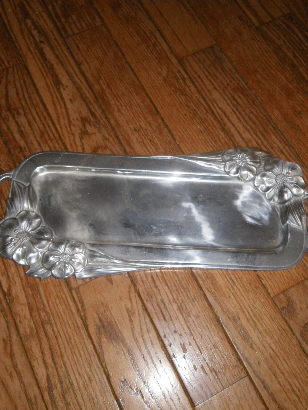 Chrome Metal Hors d'oeuvre Serving Platter w/ Floral Design